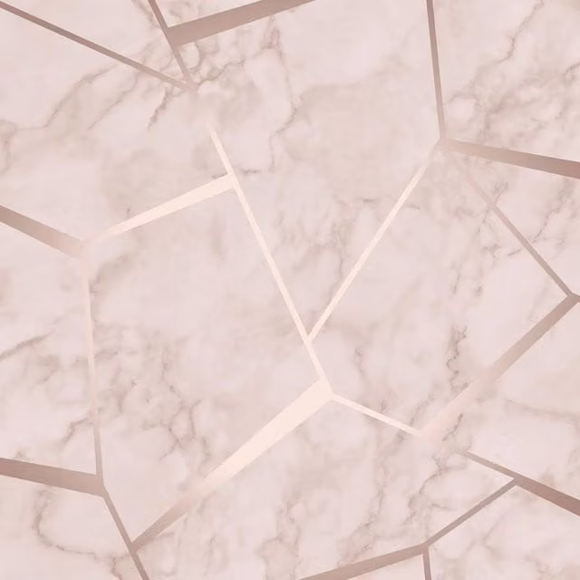 Fine Décor Fractal Marble Geometric Wallpaper in Gold and Pink
