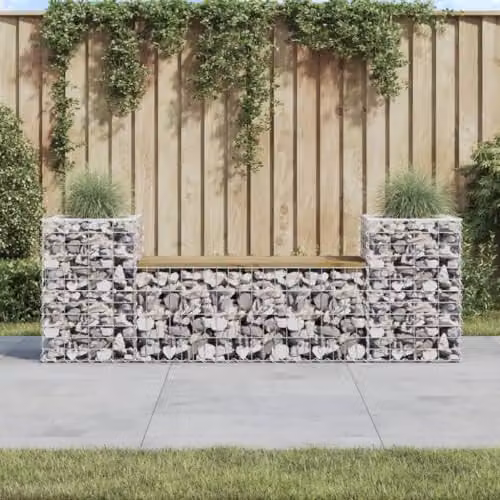 vidaXL Gabion Design Garden Bench in Brown Impregnated Pine Wood and Metal, W/D/H: 183 x 41 x 60.5 cm – 2