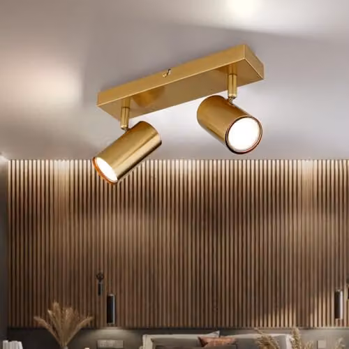 Globo Lighting Robby Twin Ceiling Spotlight in Gold/Brass with 2x GU10 Sockets, H x W x D: 12 x 26 x 6 cm – 2