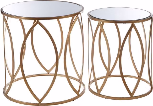 Orsina Set of Two Round Gold and Transparent Glass Nesting Side Tables