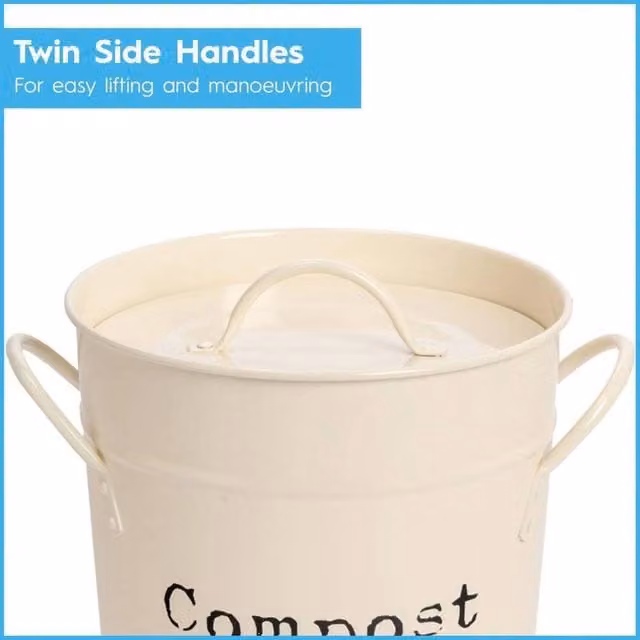 FORGEVIO Beige Metal Kitchen Compost Bin with Removable Inner Bucket and Flip Lid