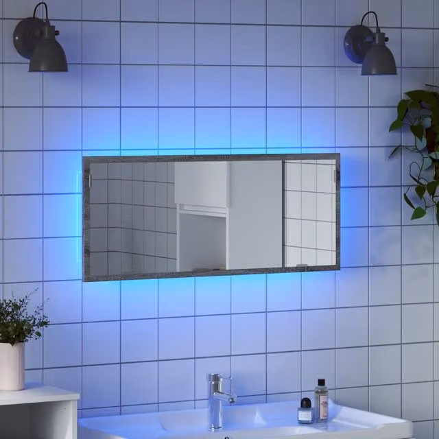 Berkfield Home LED Bathroom Mirror in Grey Sonoma, W: 100 cm, H: 37 cm, D: 8.5 cm – 1