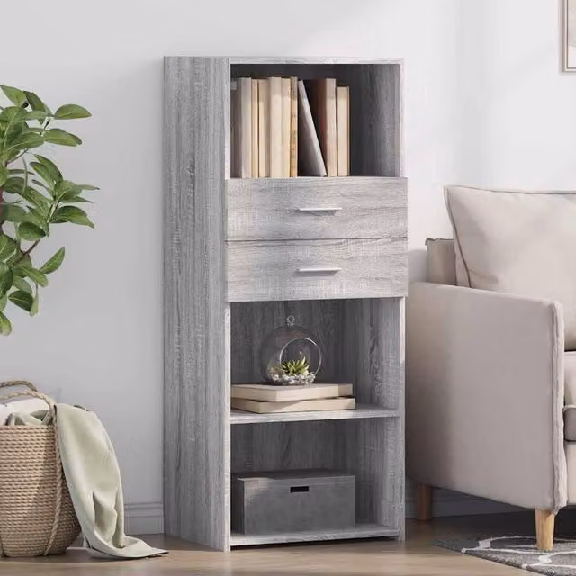 Berkfield Home Grey Sonoma Modern Highboard in MDF, W/D/H: 50 x 42.5 x 124 cm