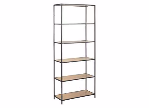 AC Design Furniture Martin Industrial Bookcase with 5 Shelves, Black Metal Frame and Wood, W/D/H: 35 x 77 x 185 cm – 1