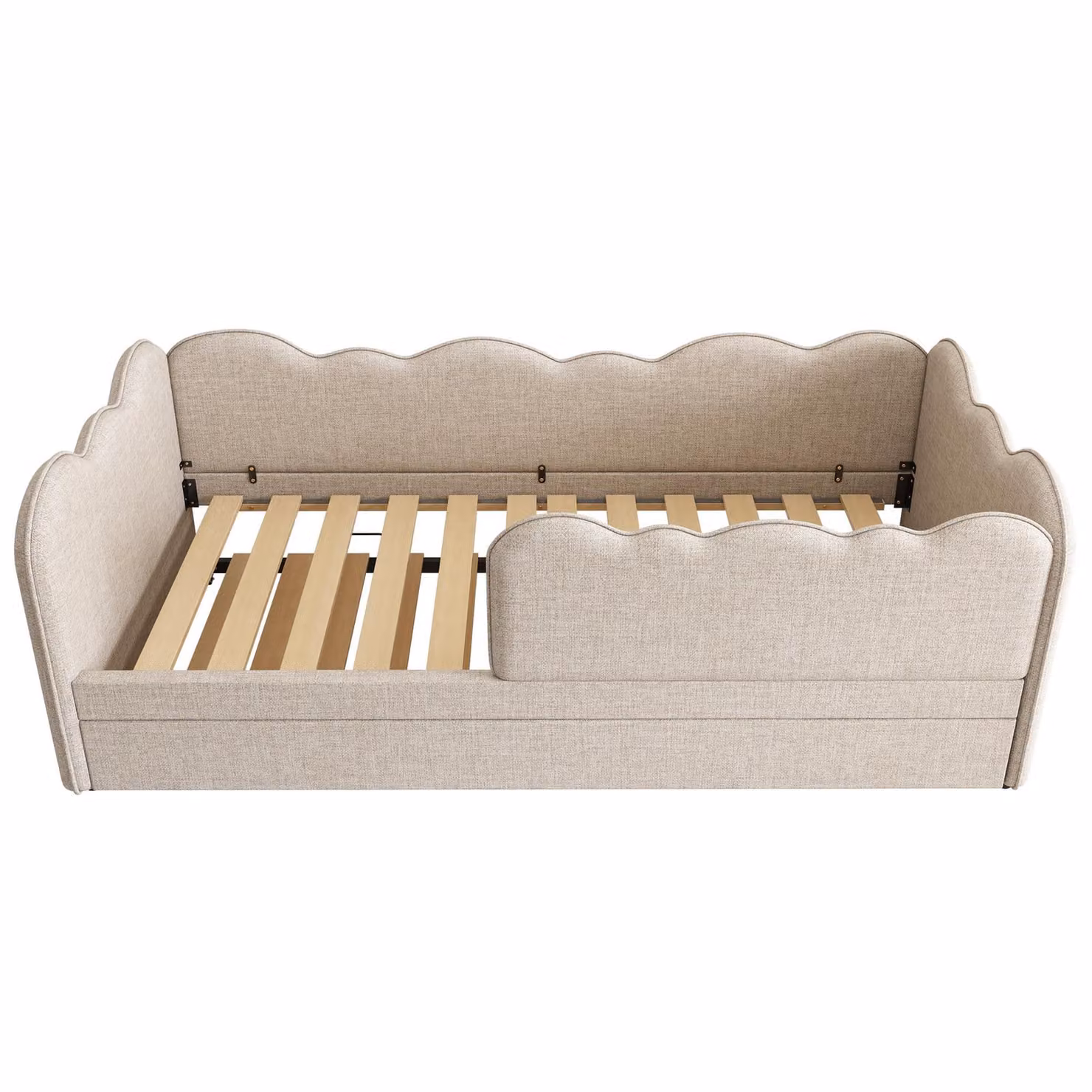 Aosom UK Compact Upholstered Daybed with Pull-Out Trundle in Beige, W/D/H: 99 x 197 x 70 cm – 1