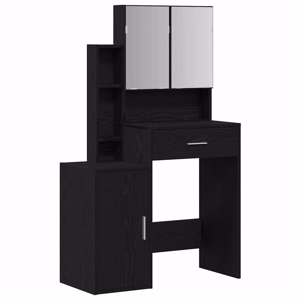 Berkfield Home Elegant Dressing Table with Hollywood LED Mirror in Black Oak – 3