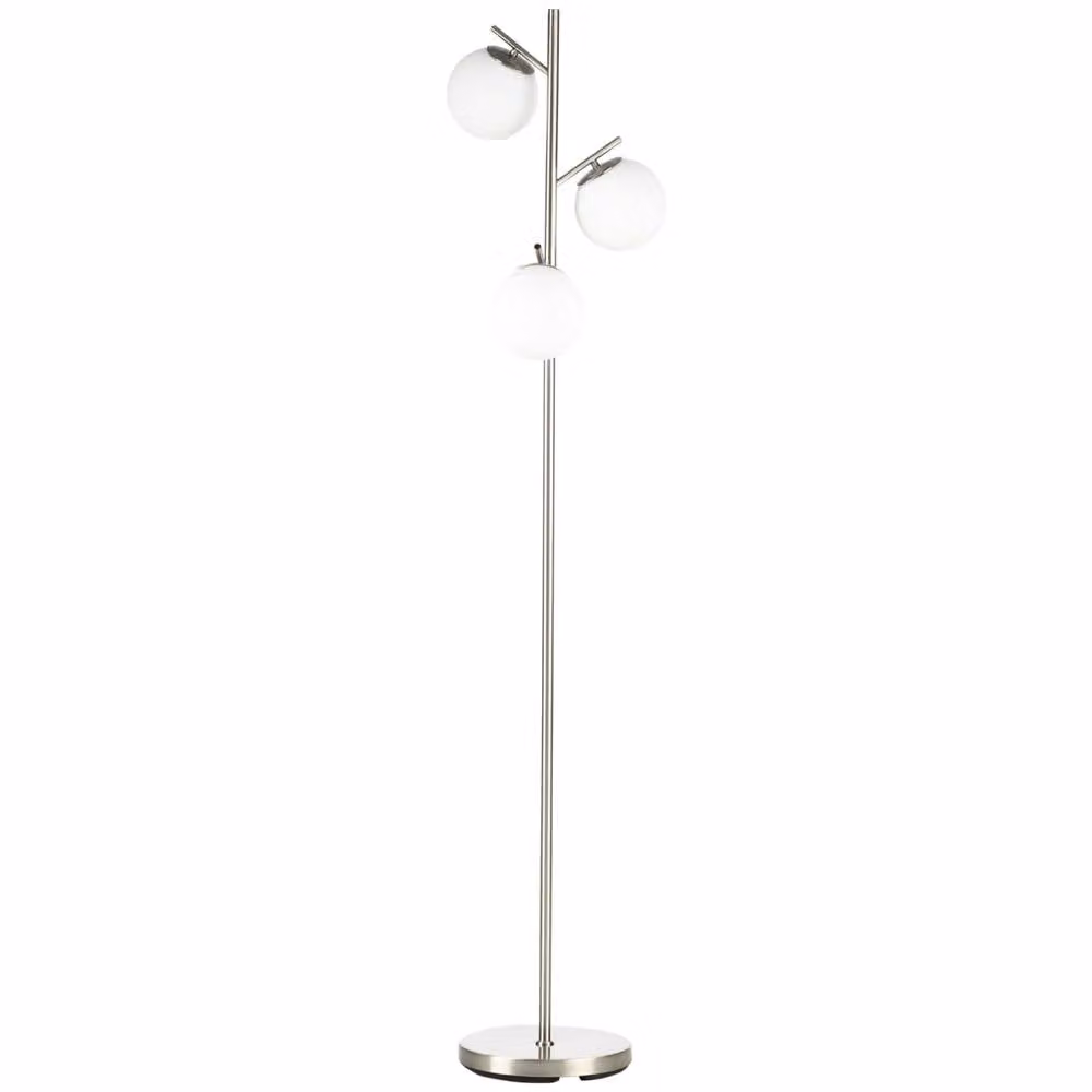 Wyld Haus Moretta 3 Light Silver Floor Lamp with White Glass Globe Shades and Metal Base, Height: 169 cm – 2
