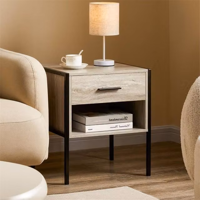 FORGEVIO Grey 1 Drawer Industrial Style Chest of Drawers for Bedroom or Living Room