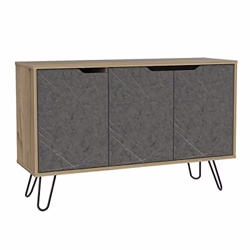 Core Products Manhattan 3 Door Medium Sideboard in Bleached Pine and Stone Effect – 1