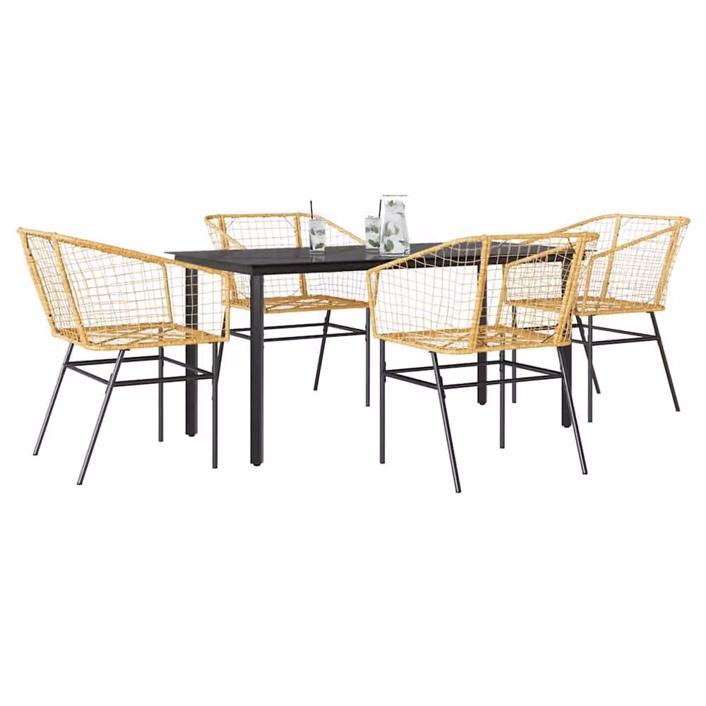 Berkfield Home Beautiful 5 Piece Garden Dining Set in Brown Poly Rattan with Glass Top – 2