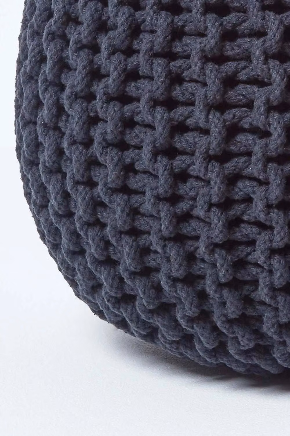 Homescapes Round Cotton Knitted Pouffe Footstool in Black – 3