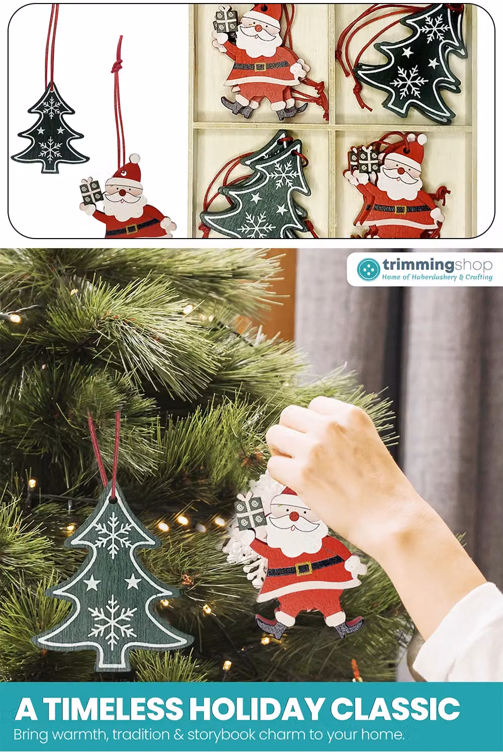 Neel Blue Rustic Wooden Christmas Hanging Decorations with Santa Claus in Red, Blue and Green – 4