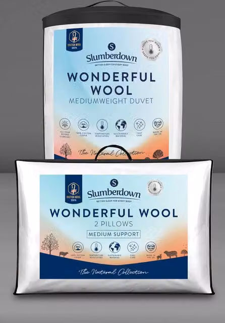 Slumberdown Wonderful Wool Double Duvet and 2 Pillows Set, White, W/D/H: 200 x 200 cm – 3