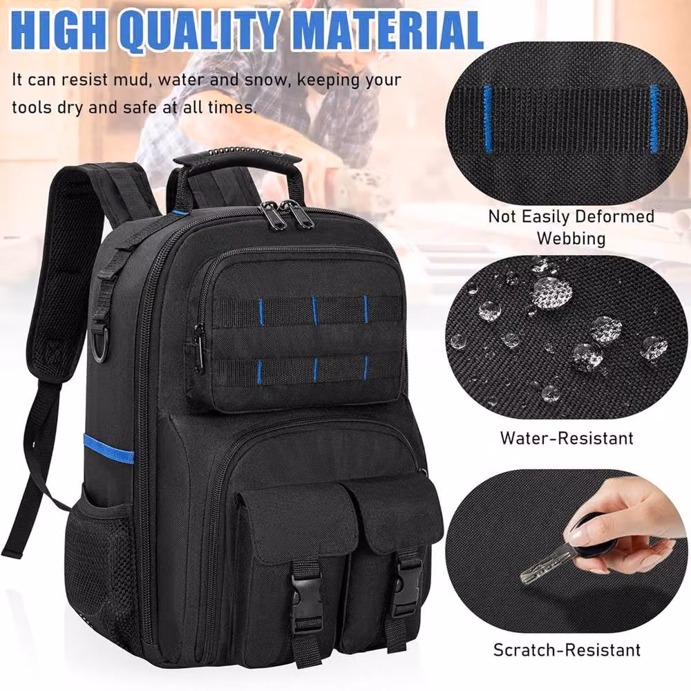 Ventryn Black Large Capacity Tool Storage Backpack W/D/H: 40.0 x 30.0 x 16.0 cm – 4