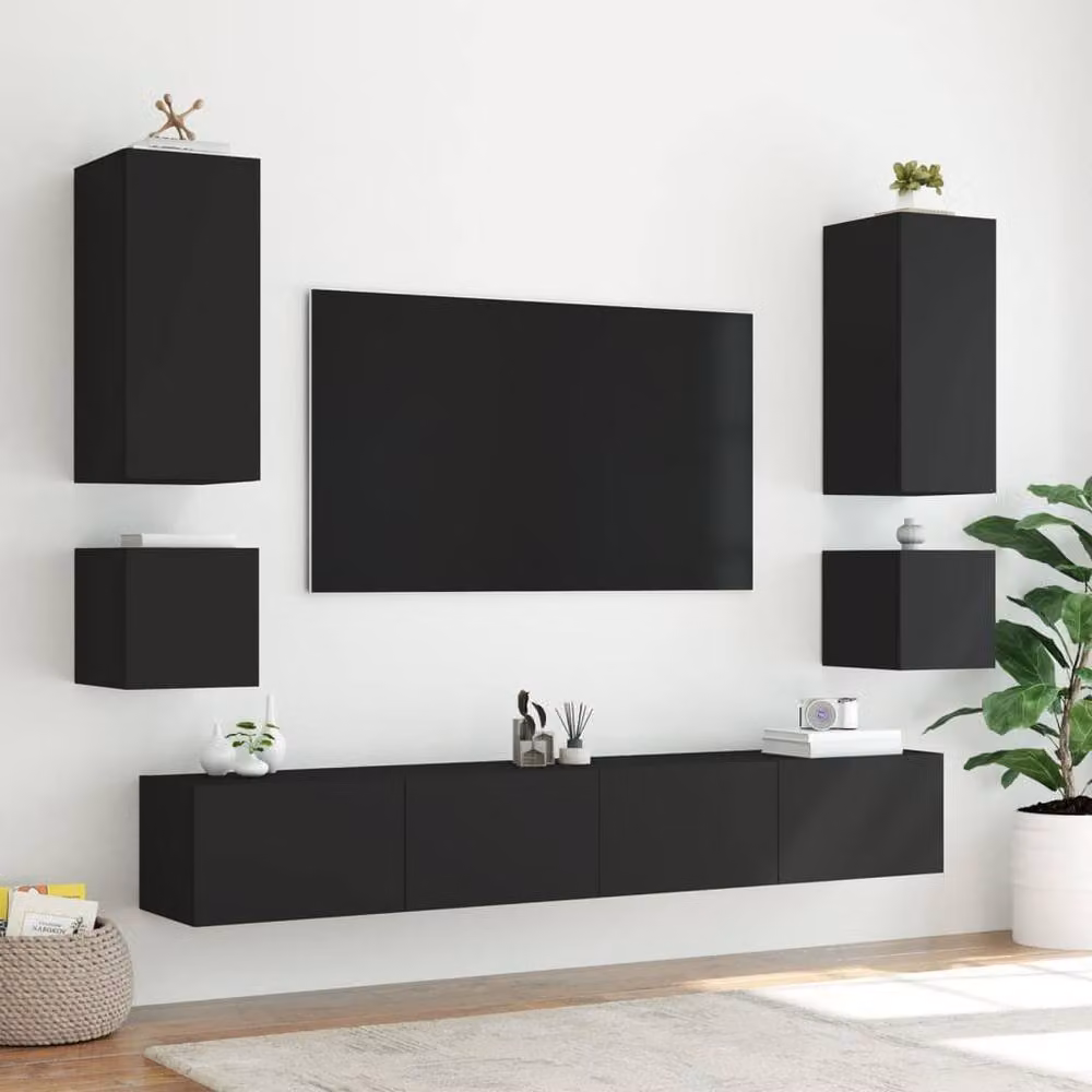 Berkfield Home Modern Black Wall Mounted TV Cabinets with Integrated LED Lighting, Set of 2, W/D/H: 40.5 x 35 x 40.5 cm – 3
