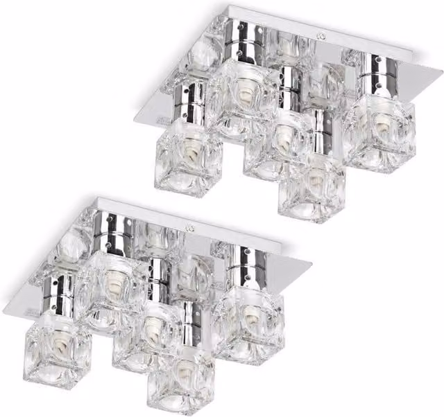 ValueLights Ritz Ice Cube 5-Way Silver and Chrome Semi-Flush Ceiling Light with Glass Shades – 1