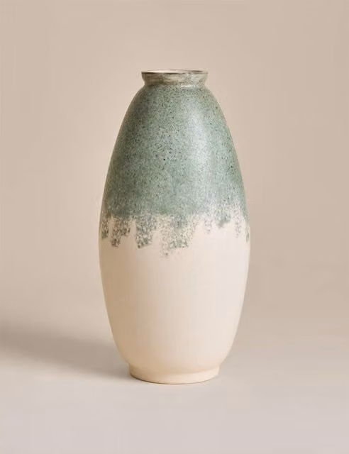 M&S Modern Round Ceramic Tabletop Vase in Green