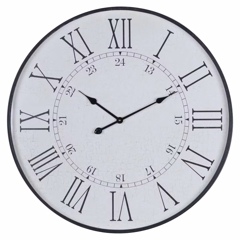 Wyld Haus Large Vintage Inspired Domed Round Analog Station Wall Clock in White – 2