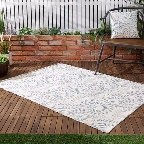 Riva Home Green Floral Rectangular Outdoor and Indoor Botanical Rug, W/D/H: 170 x 120 x 1.2 cm