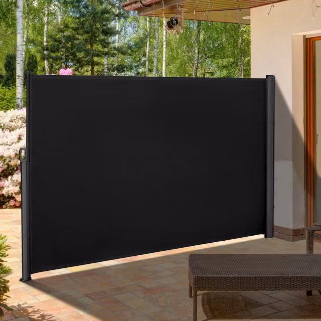 Outsunny Retractable Side Awning Screen Fence in Black, W: 300 cm, H: 180 cm