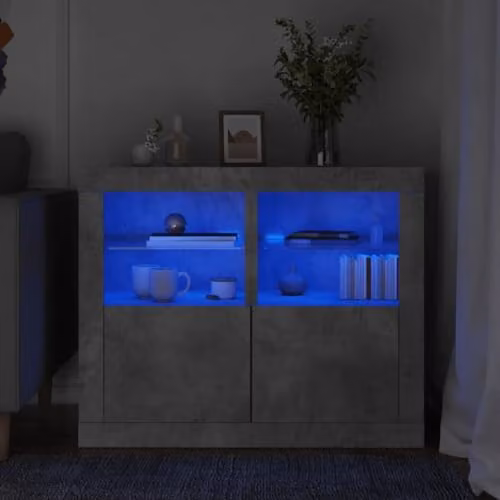 vidaXL Set of 2 Modern Side Cabinets with Integrated LED Lighting in Concrete Grey – 2