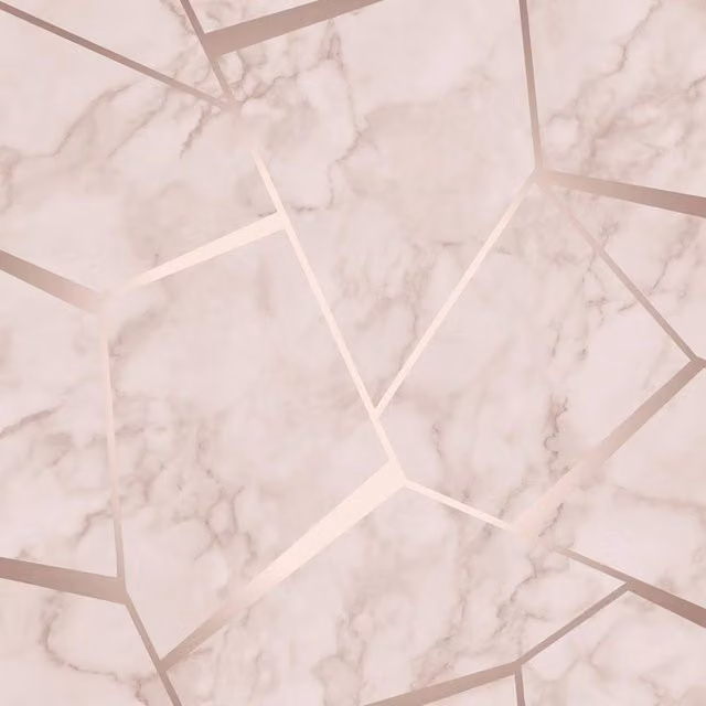 Fine Décor Fractal Marble Geometric Wallpaper in Gold and Pink