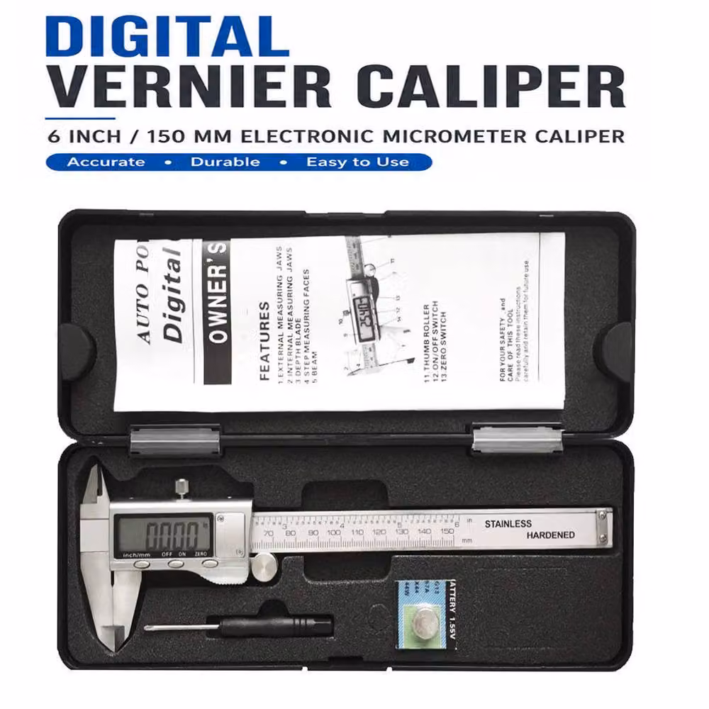 ATEK Digital Vernier Caliper, 150mm Stainless Steel Electronic Measuring Tool with LCD and Inch/Millimeter Conversion, Silver – 5