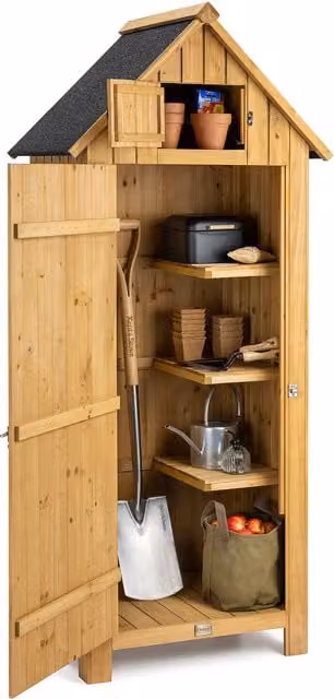 Christow Rustic Wood Tall Cabinet in Brown and Yellow