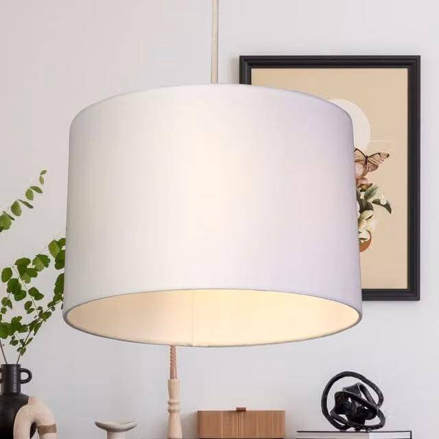 Lighting Collection White Cotton Drum Lamp Shade, Diameter: 30 cm