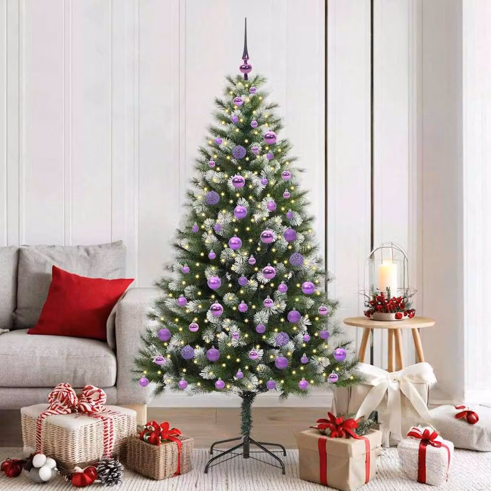 Berkfield Home Lush Artificial Hinged Christmas Tree with Flocked Snow, Green and White, Height: 180 cm – 2