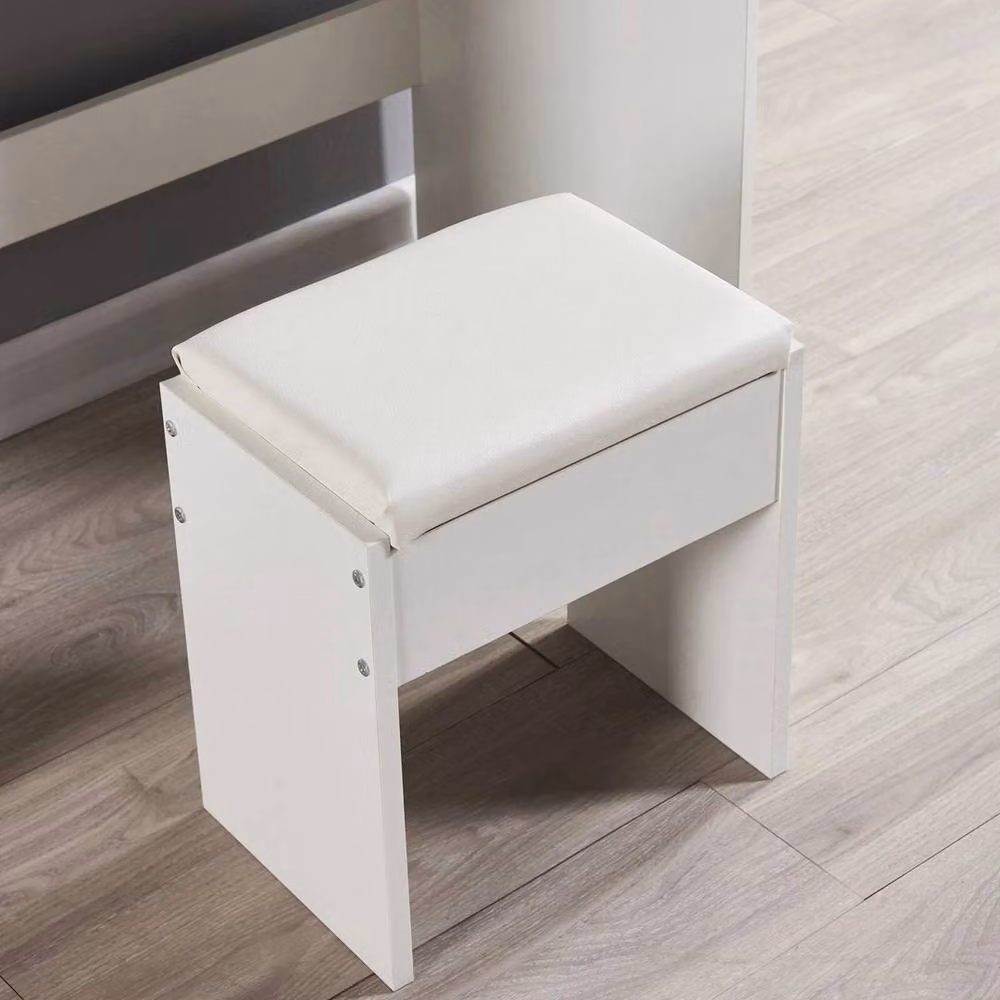 FLAVORA Mondeer White Padded Dressing Stool with Synthetic Leather Finish – 2