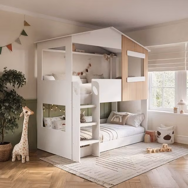 Flair Dreamland House Bunk Bed in Brown and White Engineered Wood