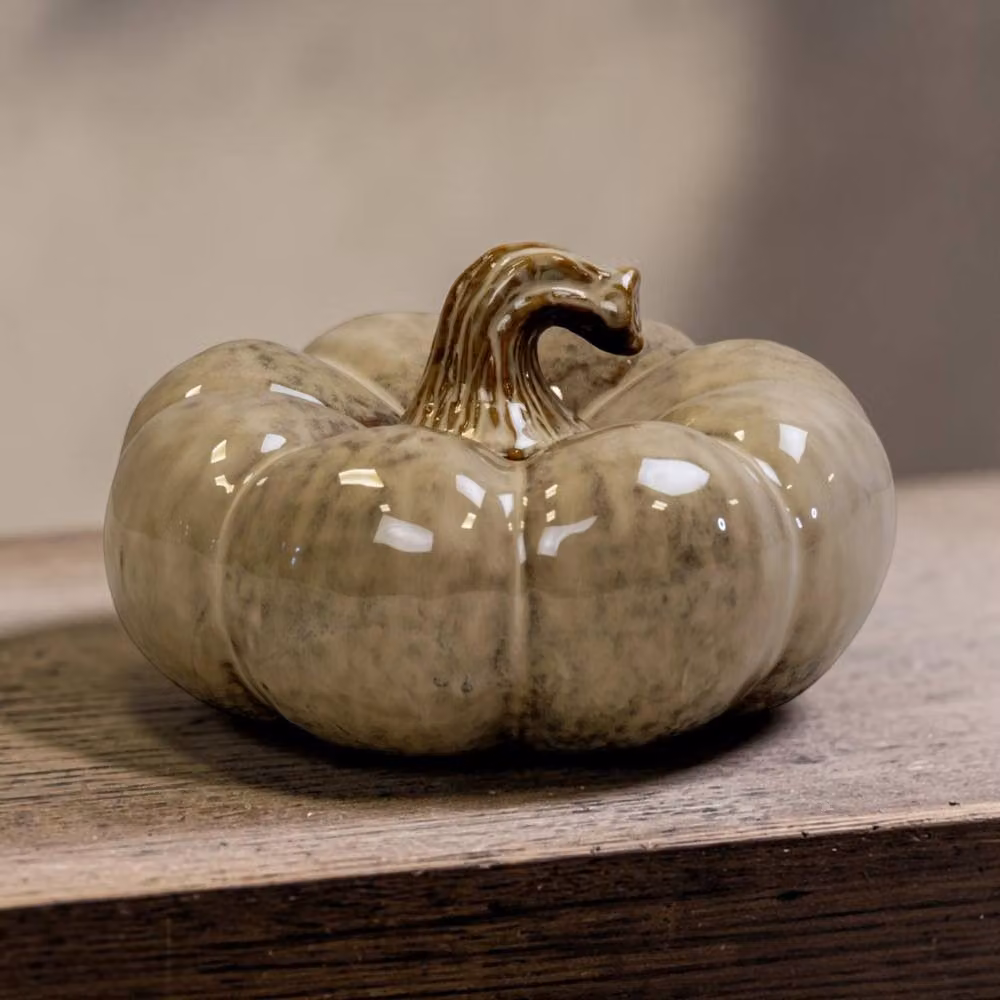 Four Candle Beige Mottle Ceramic Pumpkin Autumn Tabletop Ornament W: 18.0 cm, D: 11.0 cm, H: 4.0 cm – 2