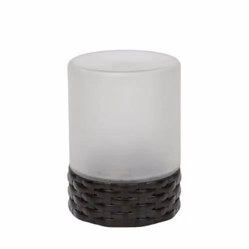 ValueLights Rattan Solar Powered Outdoor Garden Table Lamp with Glass Shade in Brown