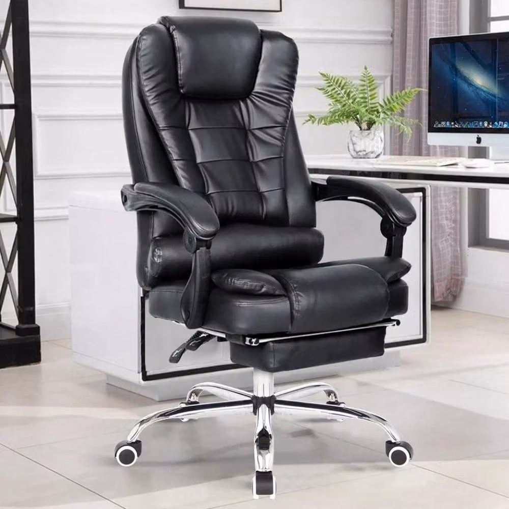 NESTLUNE 8-Point Massage Gaming and Office Chair in Black with Synthetic Leather and Armrests – 3