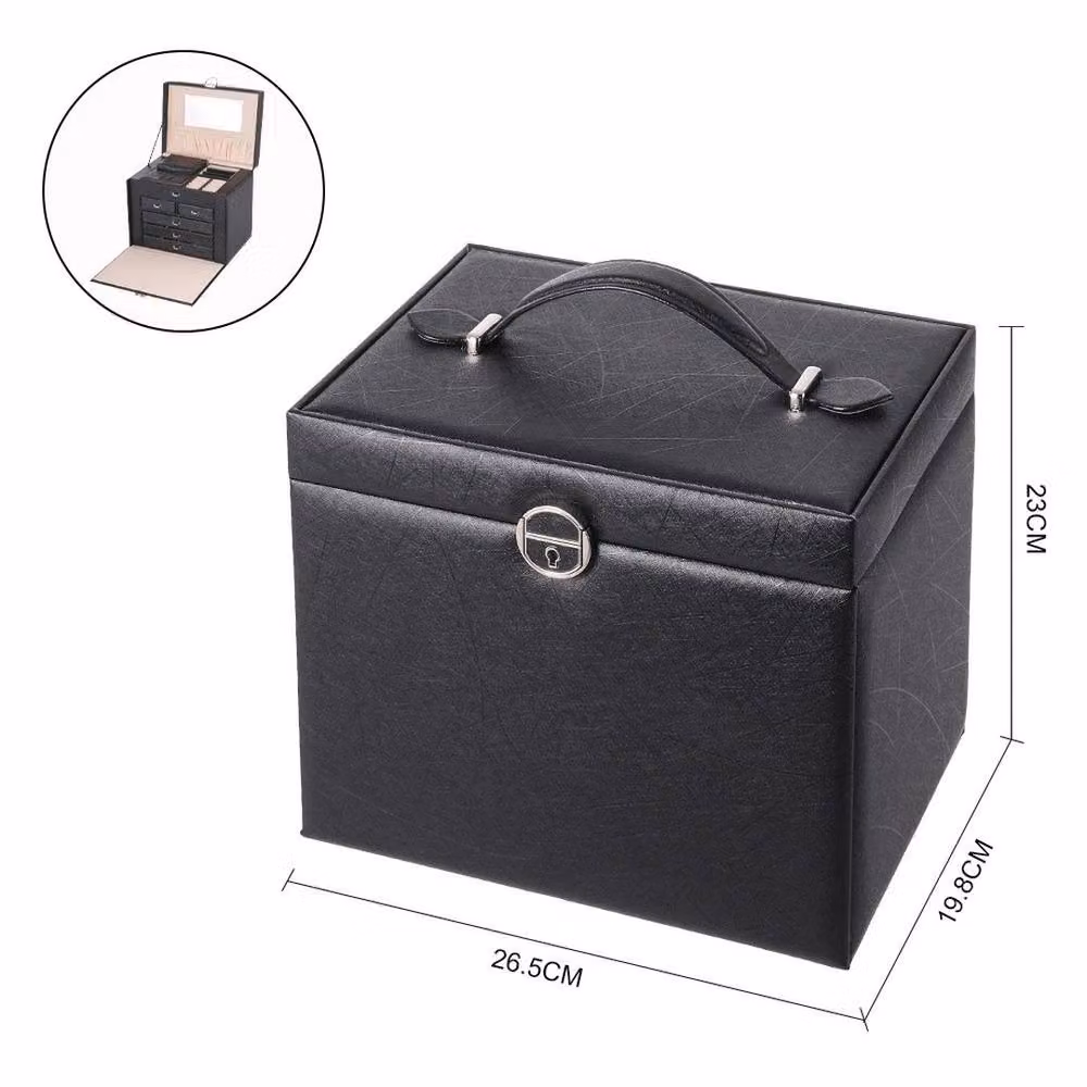 EONLION Black Leather Large Capacity Jewelry Box for Necklaces, W/D/H: 26.5 x 23.0 x 5.0 cm – 2