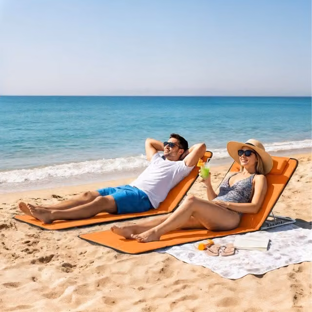 Outsunny Set of 2 Beach Mat Seats in Orange