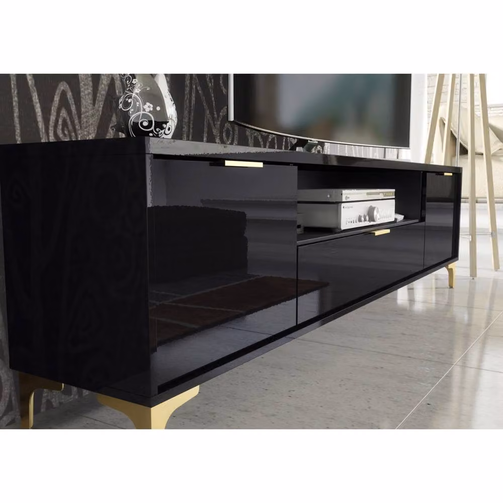 Creative Furniture Goldline Glossy Black and Gold TV Unit W: 200 cm, H: 50 cm, D: 35 cm – 3