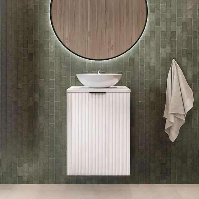 Heze Furniture Flow 1 Door Fluted Bathroom Vanity Cabinet with Worktop, White – 1