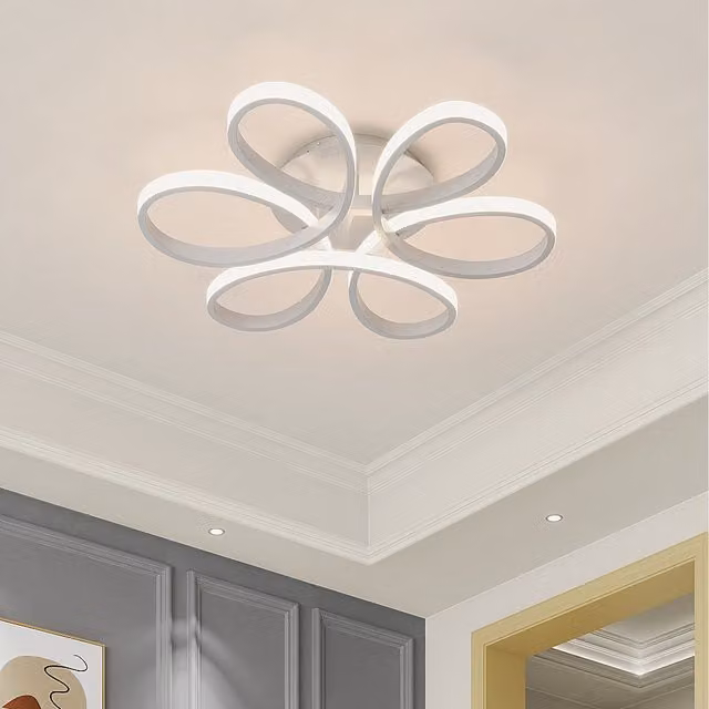 Komore White Acrylic Petal LED Semi Flush Ceiling Light with Dimming and Remote Control