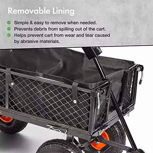 VonHaus Garden Utility Cart with Steel Frame and Wipe Clean Lining, Black – 4