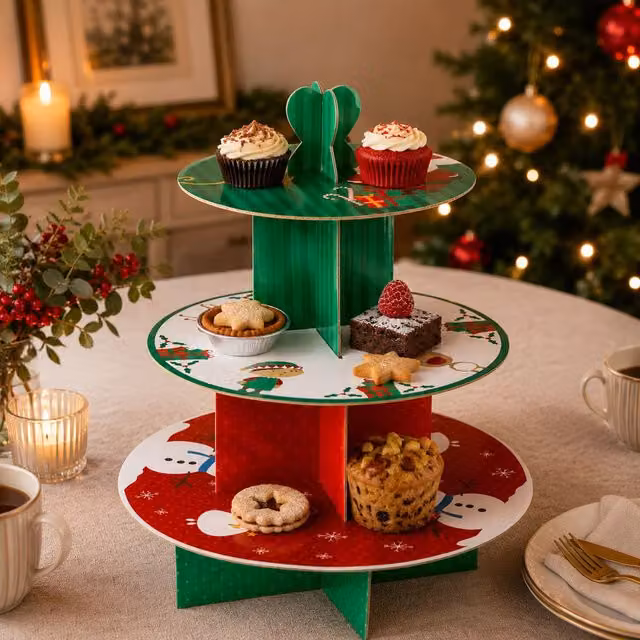 Orsina Multicolour 3 Tier Round Cardboard Christmas Cake Stand – 2