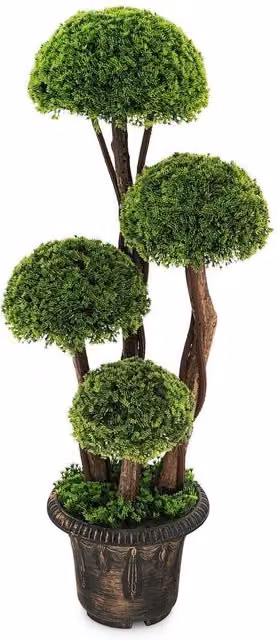 Costway Green Artificial Topiary Ball Tabletop Decor Tree with Rattan Trunk – 1
