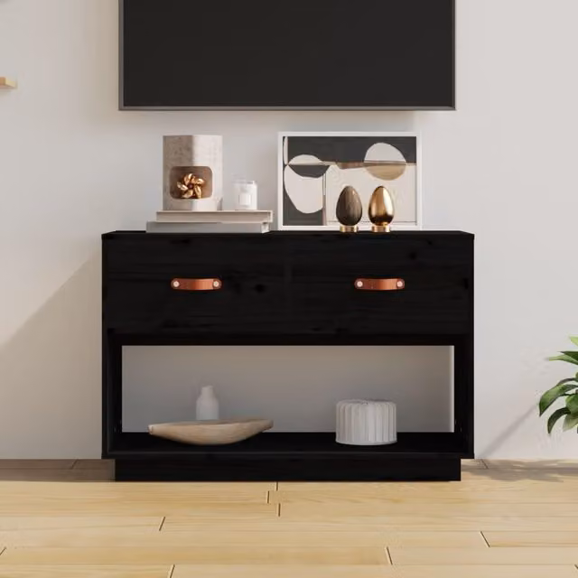 Berkfield Home Black Rustic Solid Wood Pine TV Cabinet W/D/H: 90 x 40 x 60 cm – 1