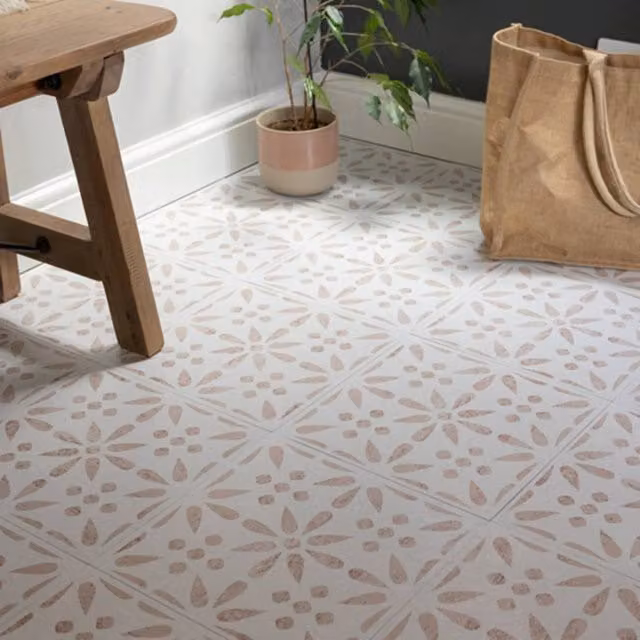 D-C-Fix Vintage Floral Self Adhesive Vinyl Floor Tiles, Beige, Pack of 11 (1sqm), W/D/H: 30.48 x 30.48 x 30.48 cm