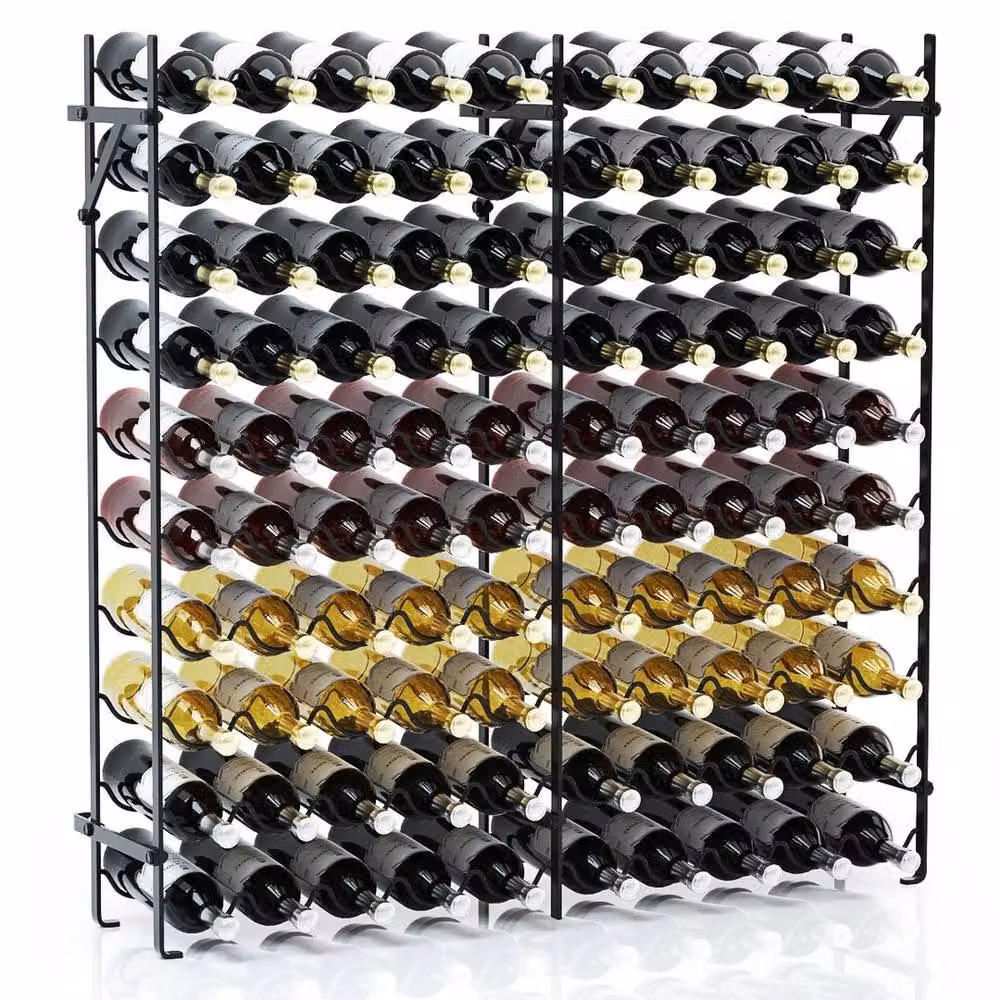 SPETLEK 10-Tier 100 Bottle Wine Rack, Heavy Duty Matt Black Metal Wall Mounted Storage – 6