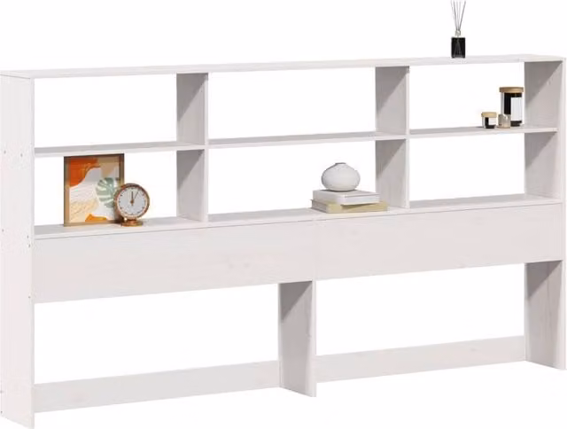 Berkfield Home White Solid Wood Pine Headboard with Integrated Nightstands and Shelving, 180 cm