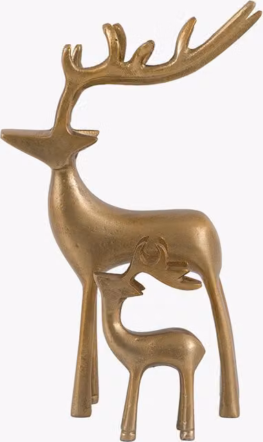 Perch & Parrow Nordic Woodland Gold Metal Stag Tabletop Decorations, Set of 2