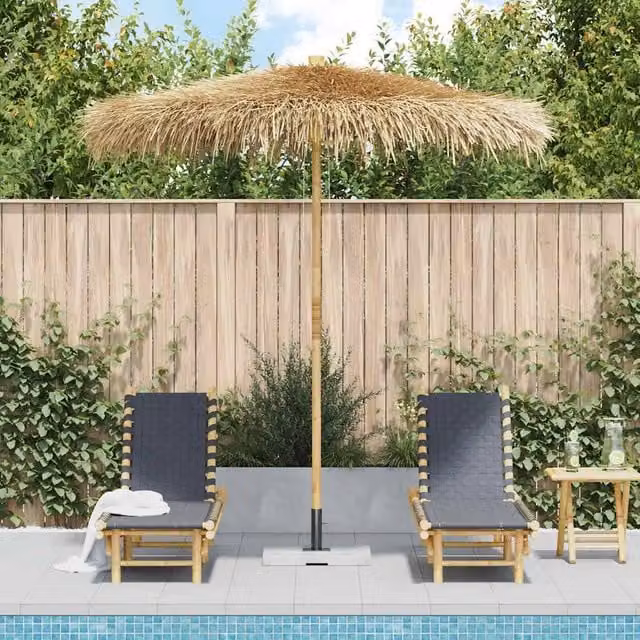 Berkfield Home Tiki Umbrella with Banana Leaf Canopy in Brown and Multicolour, W/D/H: 240 x 240 x 260 cm – 1