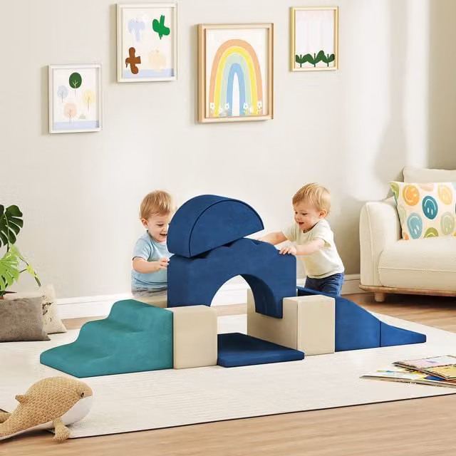 AIYAPLAY 7 Piece Blue Foam Kids Soft Play Set with Detachable Covers